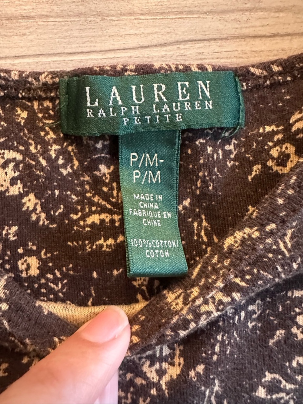 Lauren Ralph Lauren Brown and Cream Printed Petite Top 100% cotton